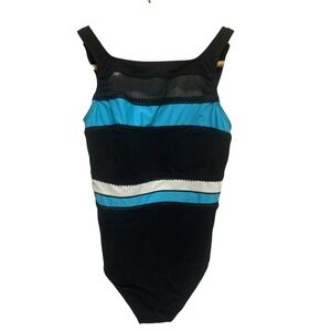 Christina Swimwear One Piece Tummy Tamer Pool Vacation Size 8L Black Blue White